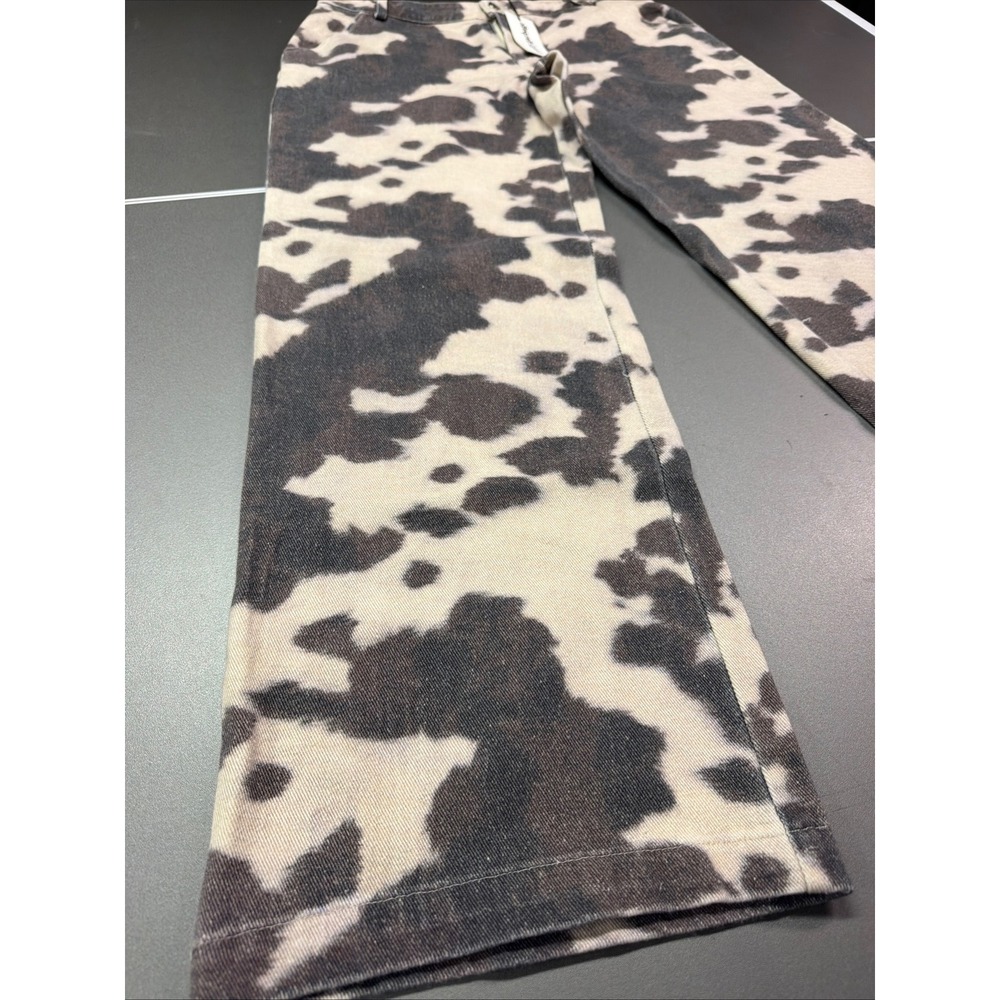 Pretty Garbage Cow Print Jeans Womens Large Wide Leg Black Cream Denim NWT - Picture 5 of 8